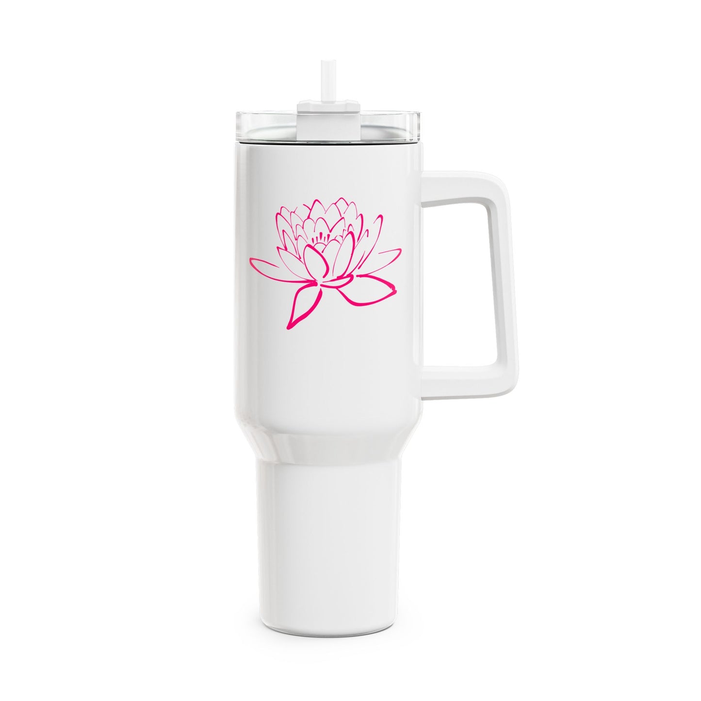LOTUSBLÜTE PINK ZEICHNUNG • Tumbler mit Henkel & Strohhalm • XXL Reisebecher 1,2L