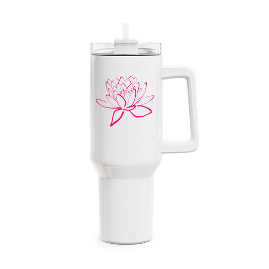 LOTUSBLÜTE PINK ZEICHNUNG • Tumbler mit Henkel & Strohhalm • XXL Reisebecher 1,2L