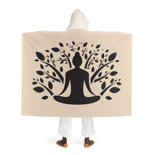 YOGA MEDITATION BAUM • Kapuzen Kuscheldecke Beige Creme • Wohndecke Sherpa 130cm x 180cm
