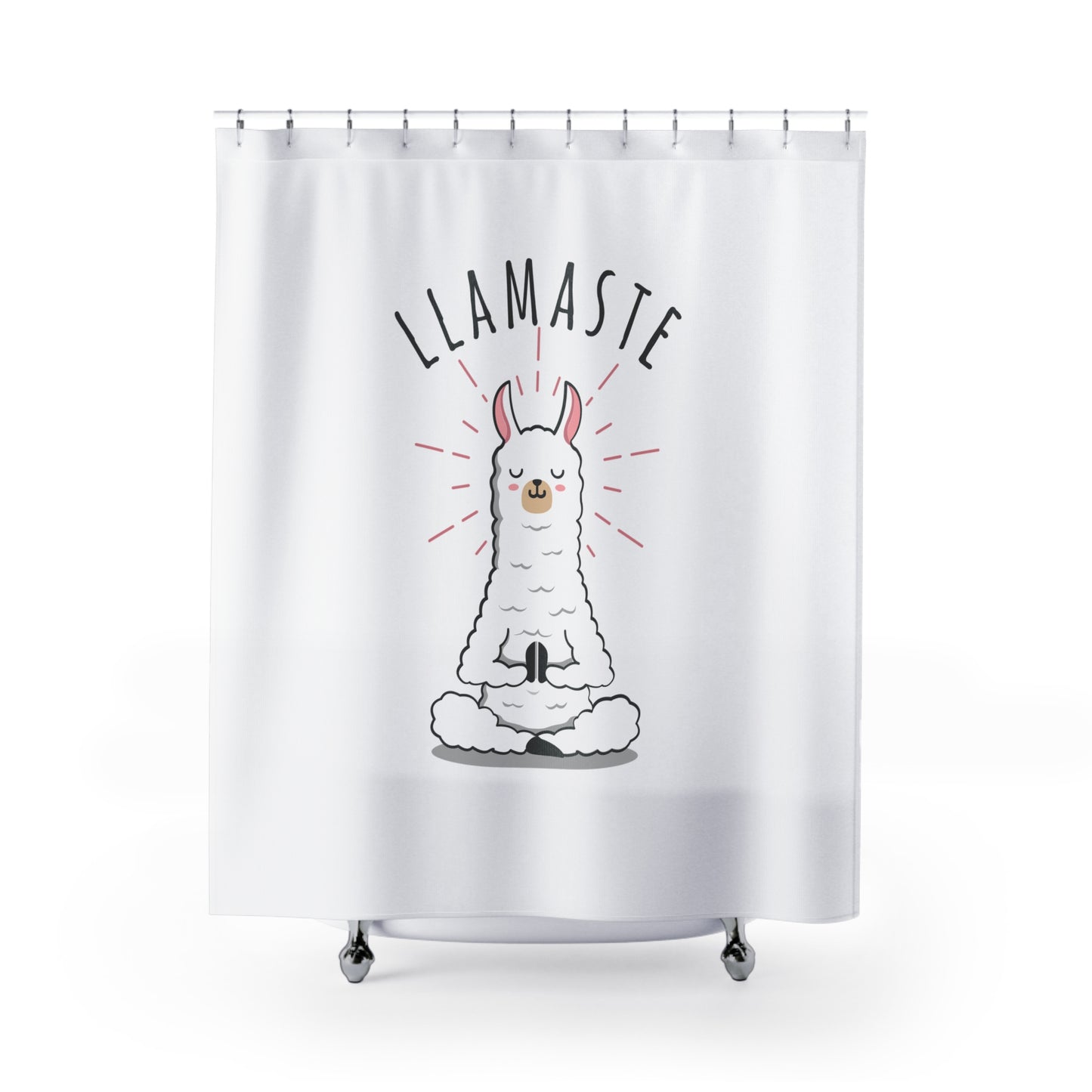 LLAMASTE LUSTIGES LAMA YOGA MEDITATION POSE • Duschvorhang 180x200 cm Weiss