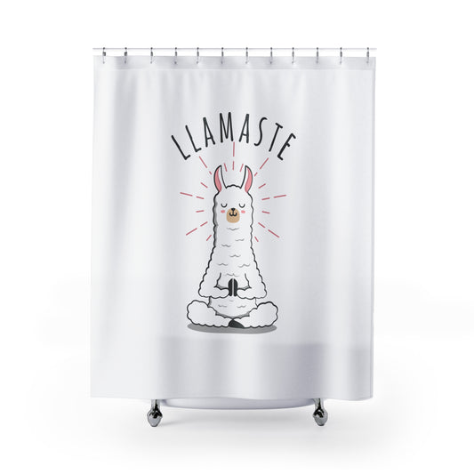 LLAMASTE LUSTIGES LAMA YOGA MEDITATION POSE • Duschvorhang 180x200 cm Weiss