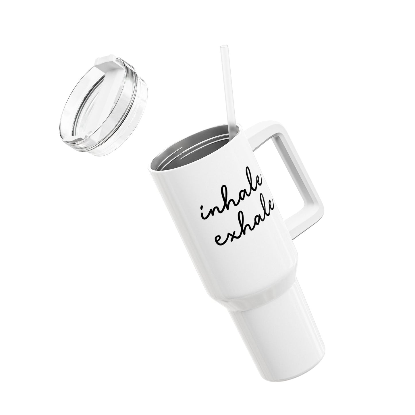 INHALE EXHALE - YOGA SPRUCH FITNESS • Tumbler mit Henkel & Strohhalm • XXL Reisebecher 1,2L - YOGA SANTA