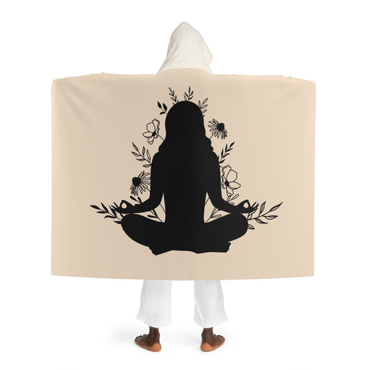 YOGA MEDITATION POSE BLUMEN • Kapuzen Kuscheldecke Beige Creme • Wohndecke Sherpa 130cm x 180cm