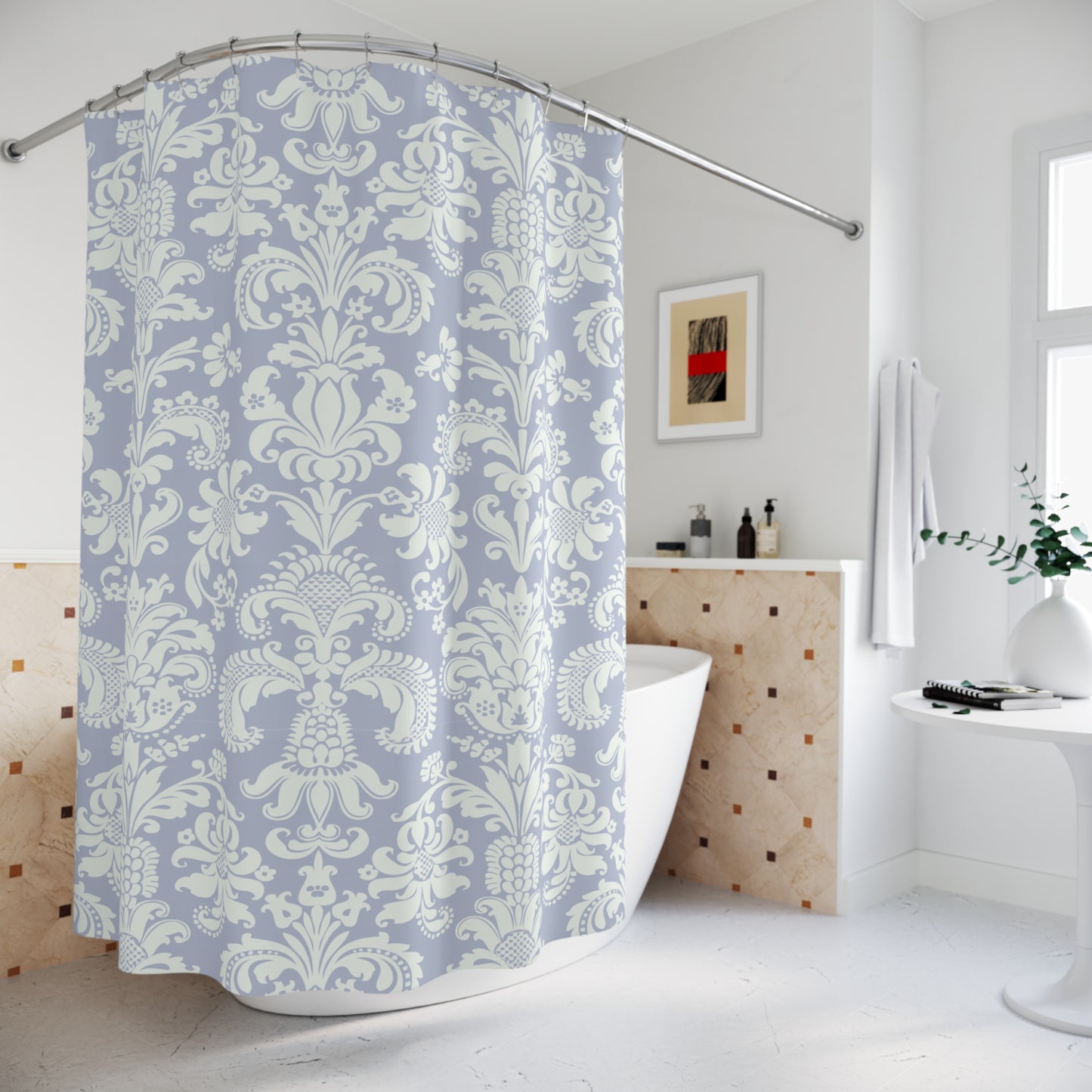 FLORALES BAROCK MUSTER - ZEITLOS LUXURIÖSES DESIGN • Duschvorhang 180x200 cm Hellblau