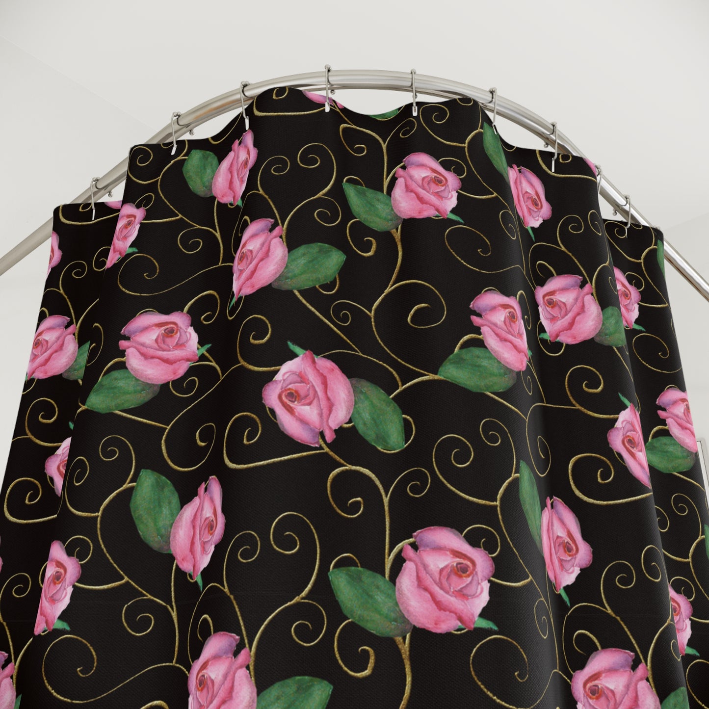 ROSEN ROSA BLUMENMUSTER • Hochwertiger, Schöner Duschvorhang 180x200 cm Schwarz