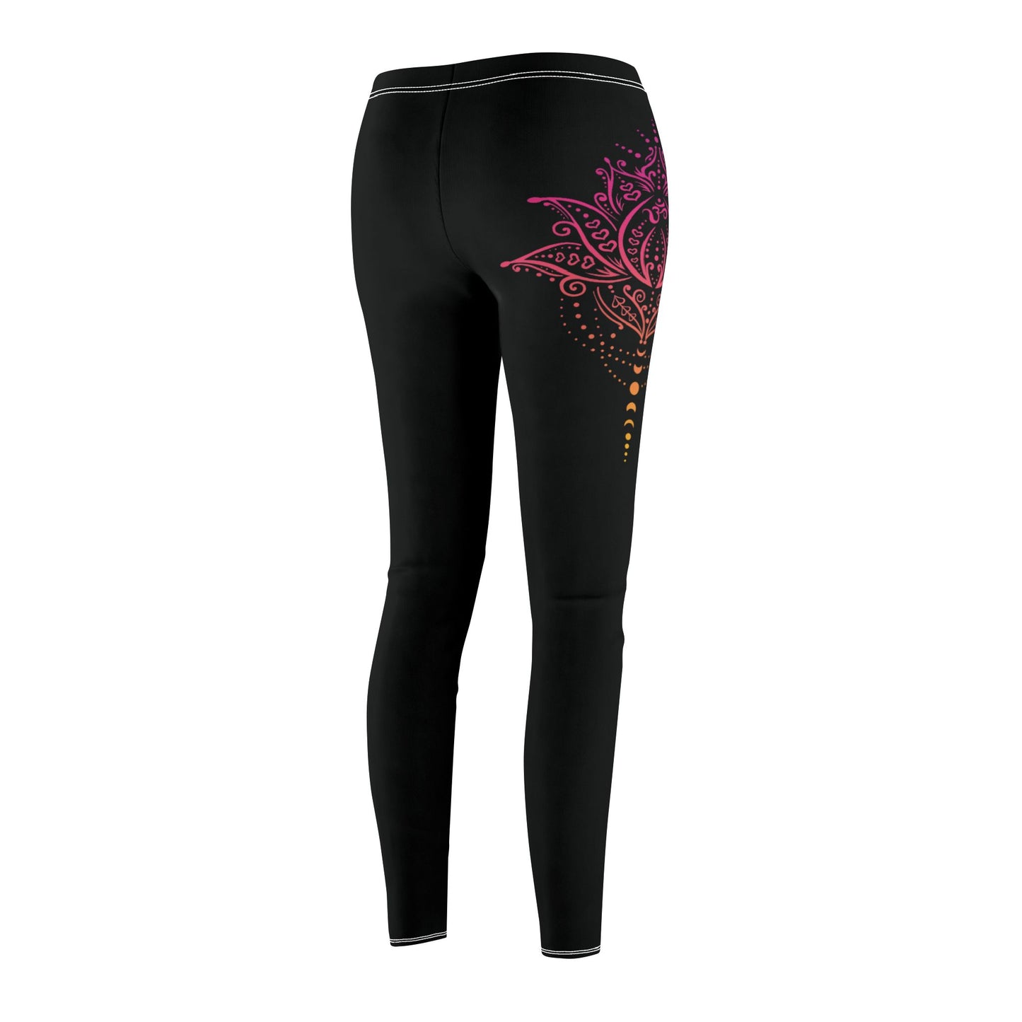 LOTUSBLUME MIT MONDPHASEN PINK ROSA • Damen-Leggings Schwarz mit Print Aufdruck • Beste Leggings für Sport & Alltag