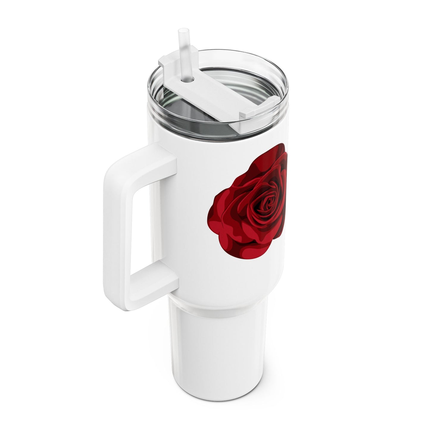 ROSENBLÜTE BLUMENBLÜTE ROT • Tumbler mit Henkel & Strohhalm • XXL Reisebecher 1,2L