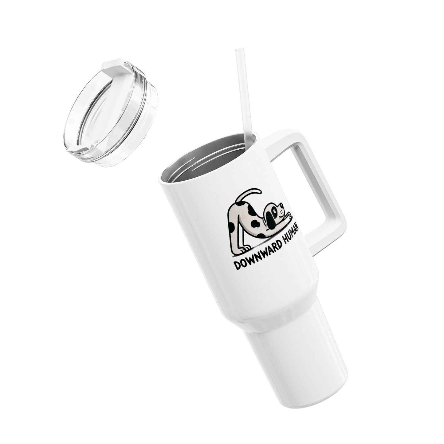 DOWNWARD HUMAN HUNDE YOGA LUSTIGER SPRUCH • Tumbler mit Henkel & Strohhalm • XXL Reisebecher 1,2L - YOGA SANTA