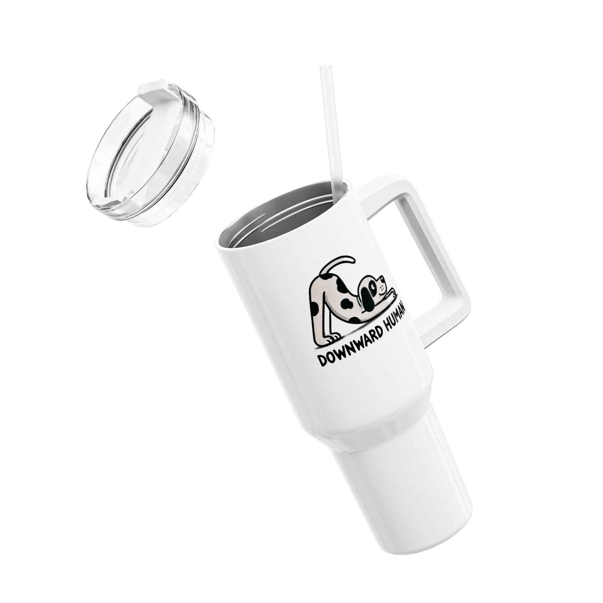 DOWNWARD HUMAN HUNDE YOGA LUSTIGER SPRUCH • Tumbler mit Henkel & Strohhalm • XXL Reisebecher 1,2L - YOGA SANTA