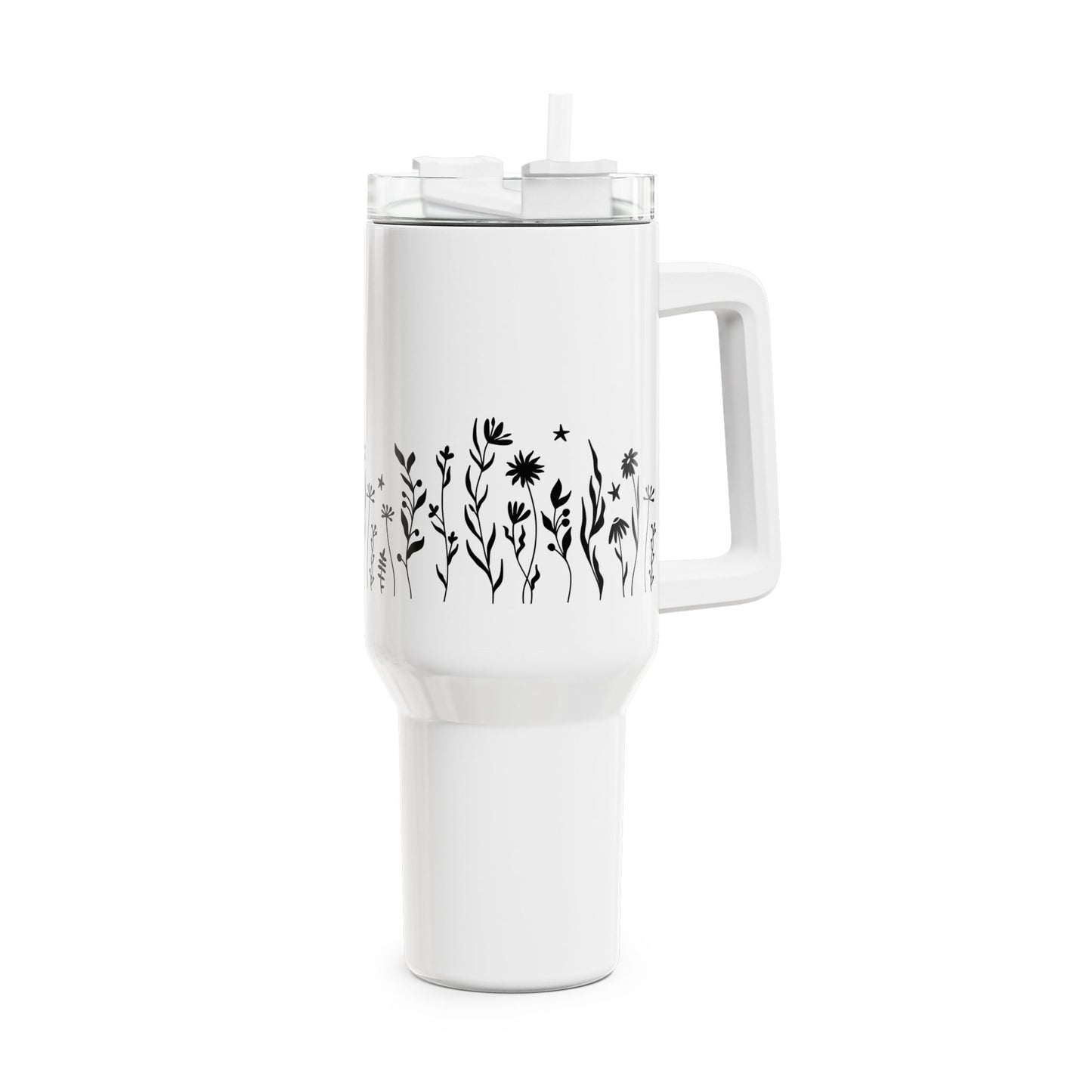 SOMMERBLUMEN WIESE • Tumbler mit Henkel & Strohhalm • XXL Reisebecher 1,2L