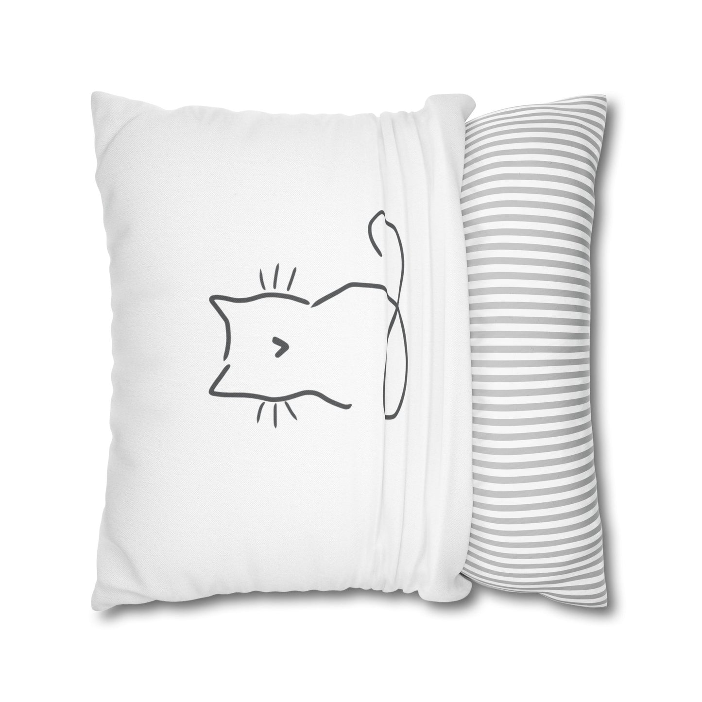 KATZE UNENDLICHKEITSZEICHEN Minimalistisch - Eine-Linie-Zeichnung • Deko Kissenbezug Weiß