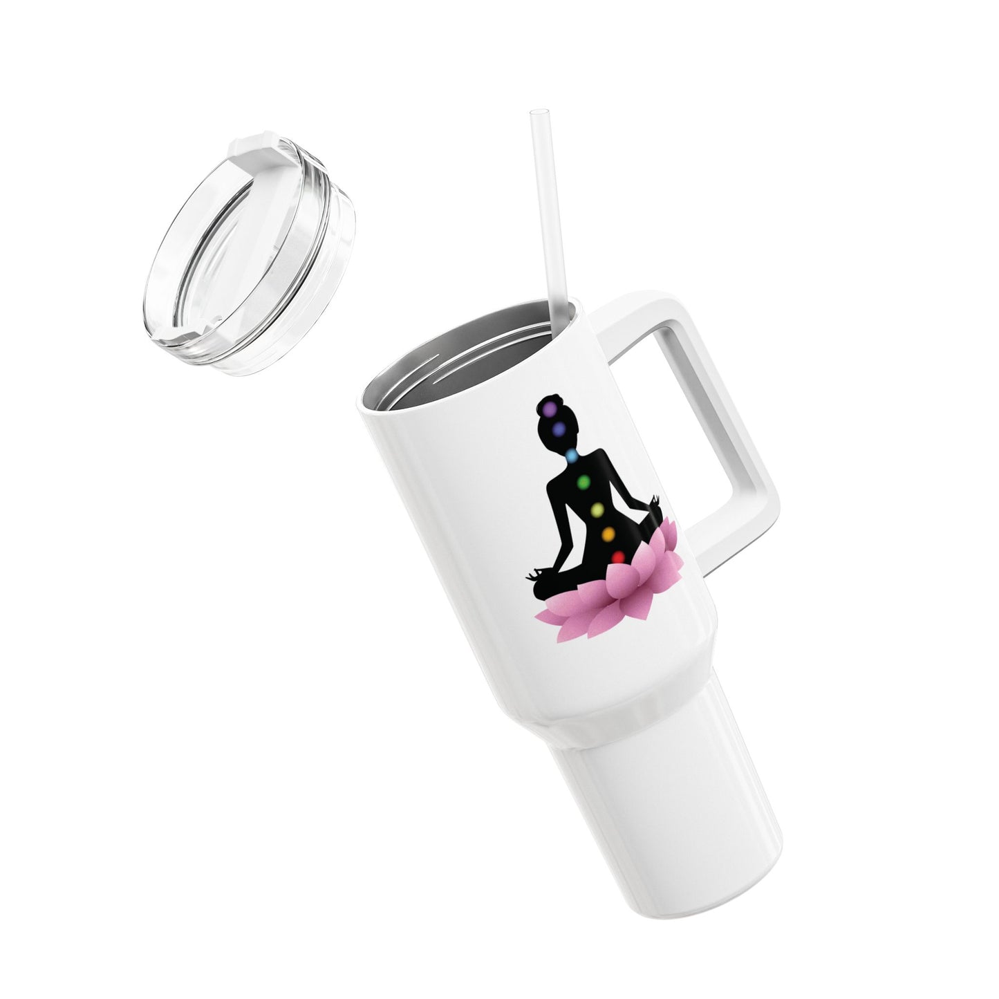 CHAKREN CHAKRA MEDITATION LOTUSBLÜTE • Tumbler mit Henkel & Strohhalm • XXL Reisebecher 1,2L