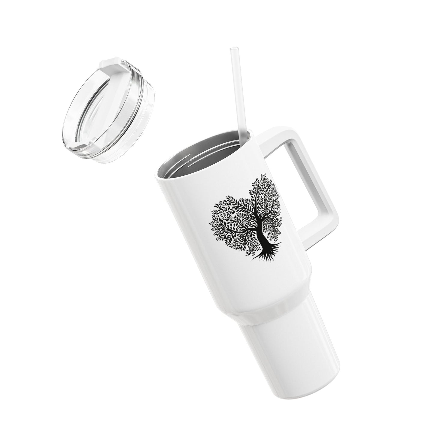 BAUM HERZ MOTIV • Liebesbeweis Geschenk, LOVE Liebesbotschaft • Tumbler mit Henkel & Strohhalm • XXL Reisebecher 1,2L