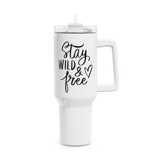 STAY WILD & FREE - HERZ MOTIV • Tumbler mit Henkel & Strohhalm • XXL Reisebecher 1,2L - YOGA SANTA