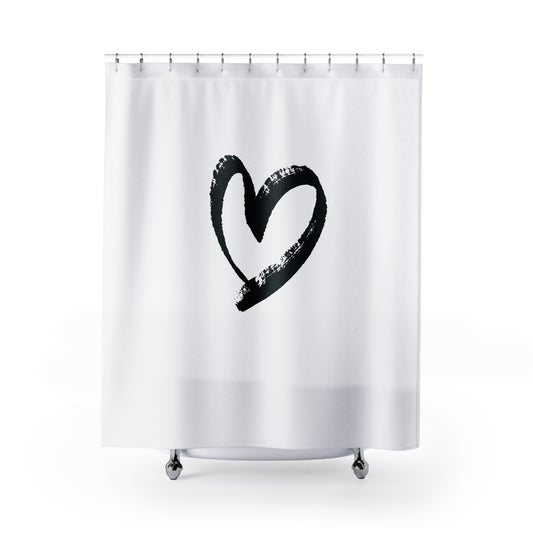 HERZ ZEICHNUNG • Liebesbeweis Geschenk, LOVE Liebesbotschaft • Duschvorhang 180x200 cm Weiss
