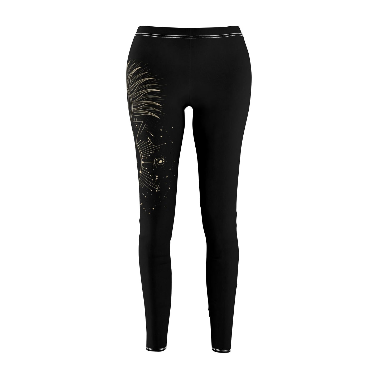 SONNE MOND STERNENHIMMEL ZEICHNUNG PLANETEN • Damen Leggins Schwarz • Beste Leggings für Sport & Freizeit