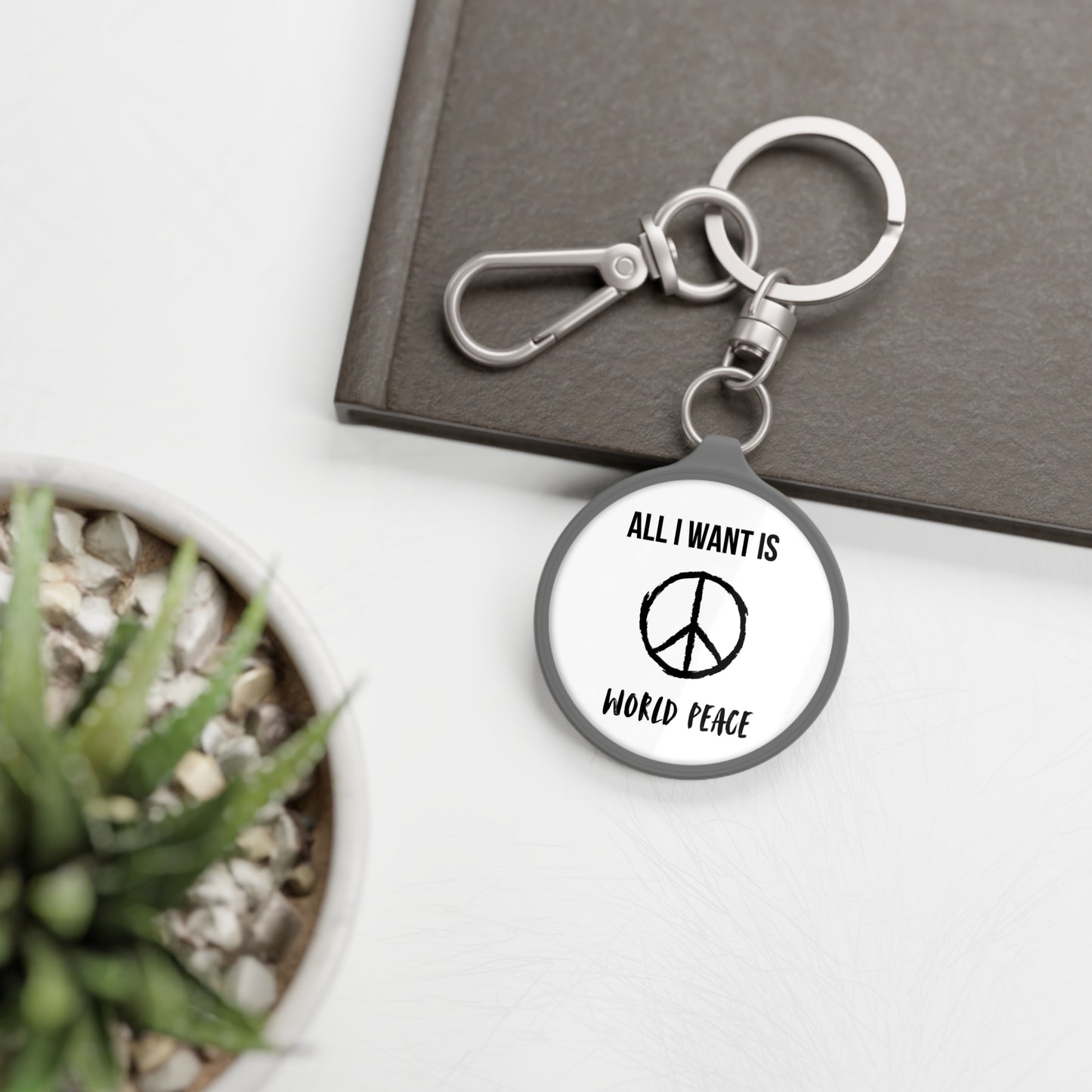 PEACE ZEICHEN - ALL I WANT IS WORLDPEACE • Edler Luxus Schlüsselanhänger mit Karabiner für Frauen & Männer