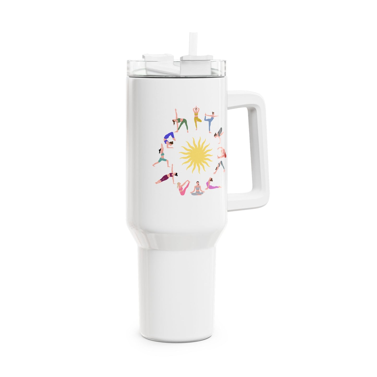 YOGA POSEN ASANAS POSITIONEN • Tumbler mit Henkel & Strohhalm • XXL Reisebecher 1,2L