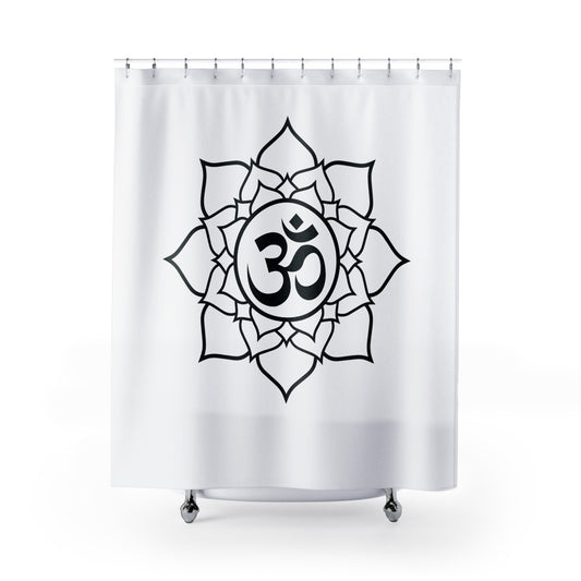 OM ZEICHEN OHM in MANDALA BLUME • Hochwertiger, Schöner Duschvorhang 180x200 cm Weiss