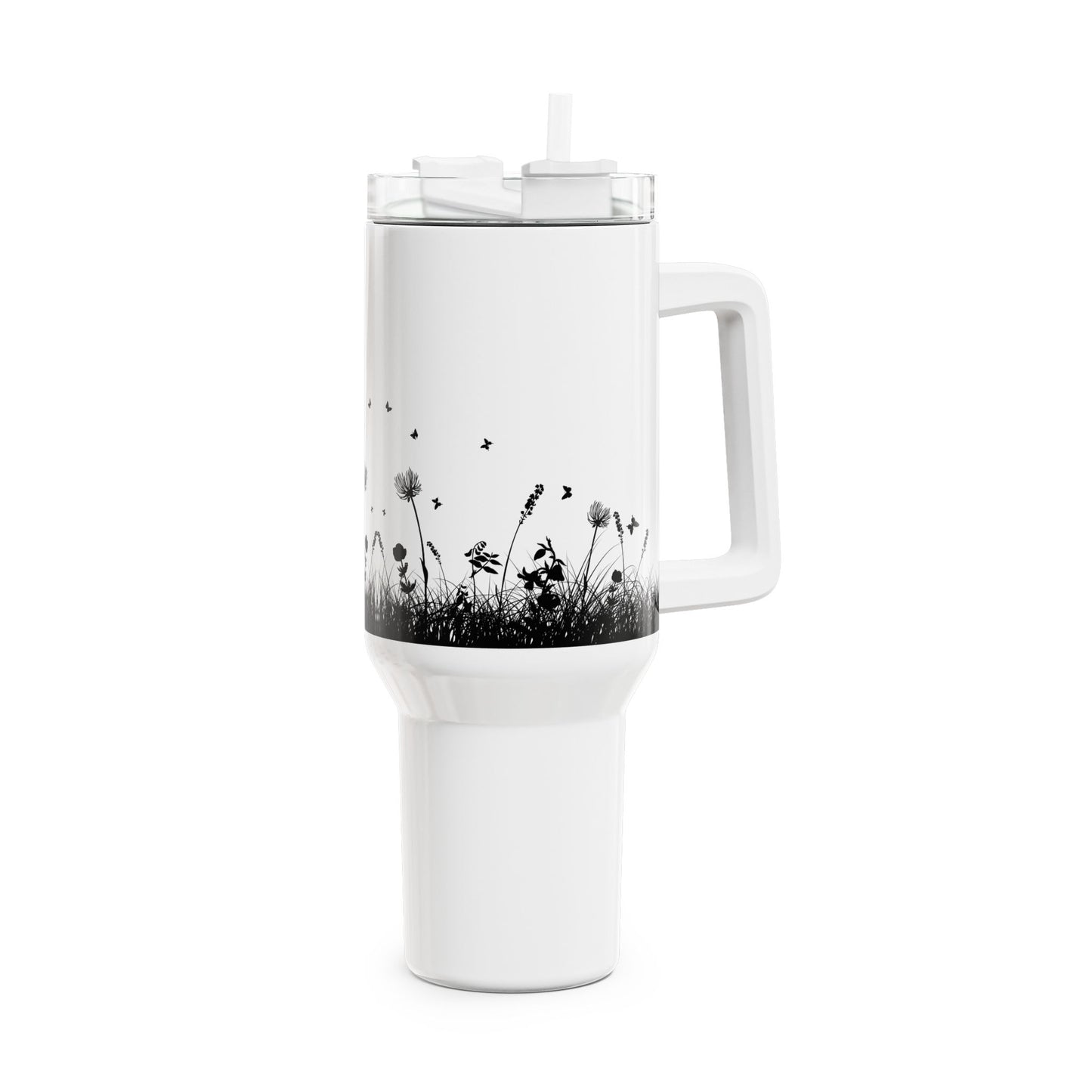 BLUMENWIESE SCHMETTERLINGE • Tumbler mit Henkel & Strohhalm • XXL Reisebecher 1,2L