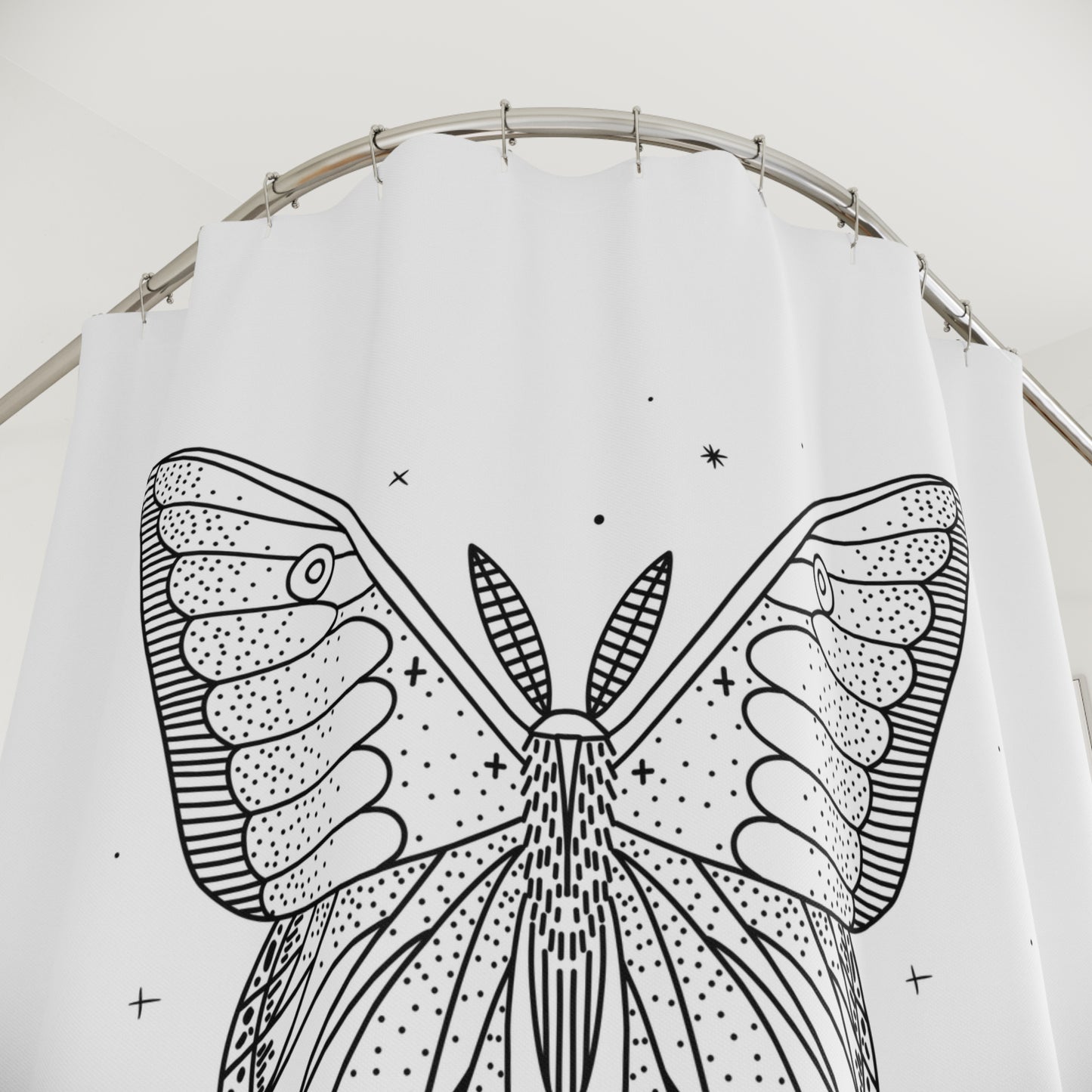 SCHMETTERLING ZEICHNUNG ELEGANT • Hochwertiger, Schöner Duschvorhang 180x200 cm Weiss