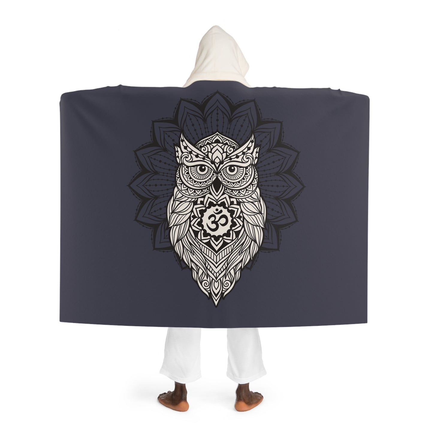 EULE OHM SPIRITUELLE • Kapuzen Kuscheldecke Beige Creme • Wohndecke Sherpa 130cm x 180cm