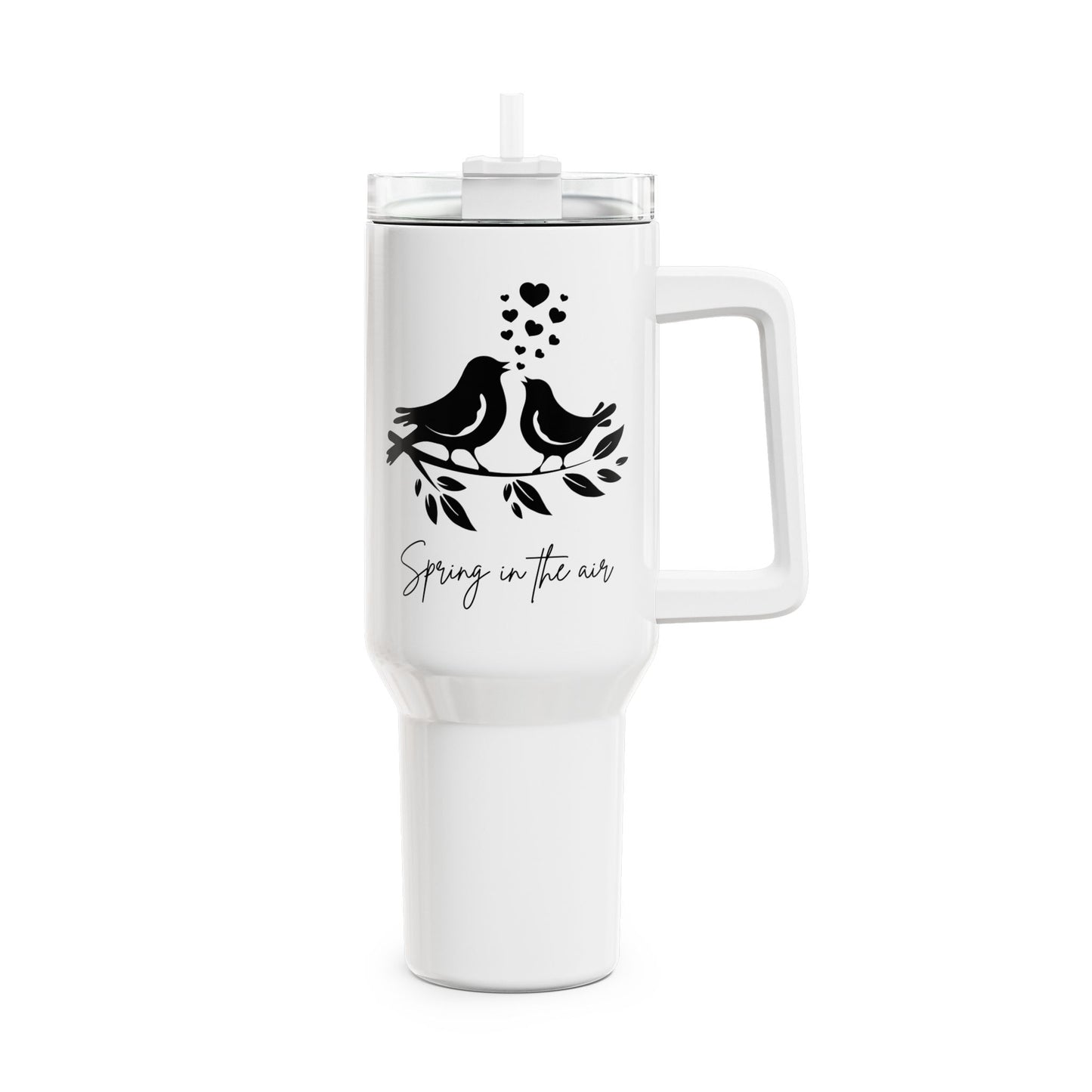 SPRING IS IN THE AIR - VÖGELCHEN VERLIEBT HERZ • Tumbler mit Henkel & Strohhalm • XXL Reisebecher 1,2L