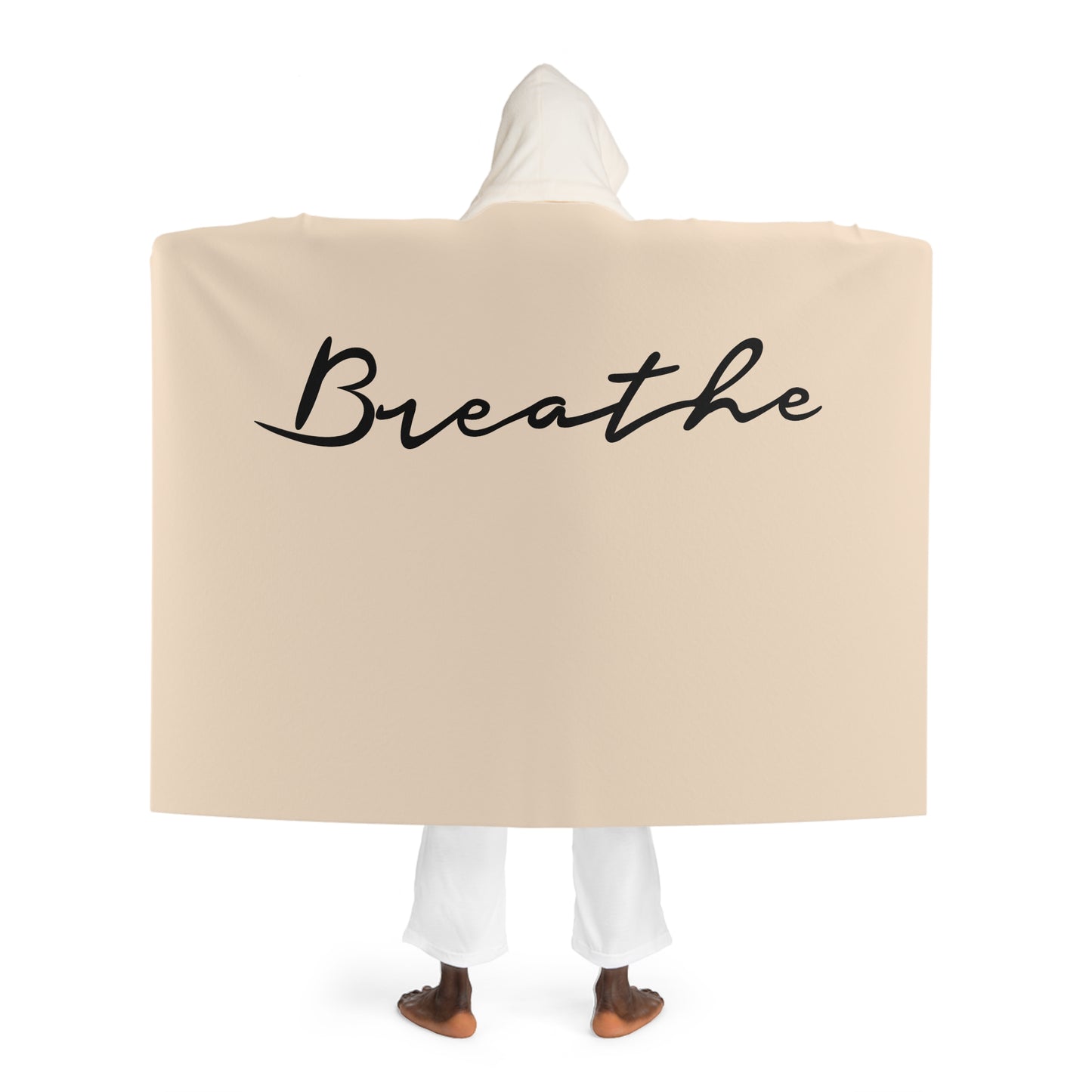 BREAHTE YOGA DECKE • Kapuzen Kuscheldecke Beige Creme • Wohndecke Sherpa 130cm x 180cm