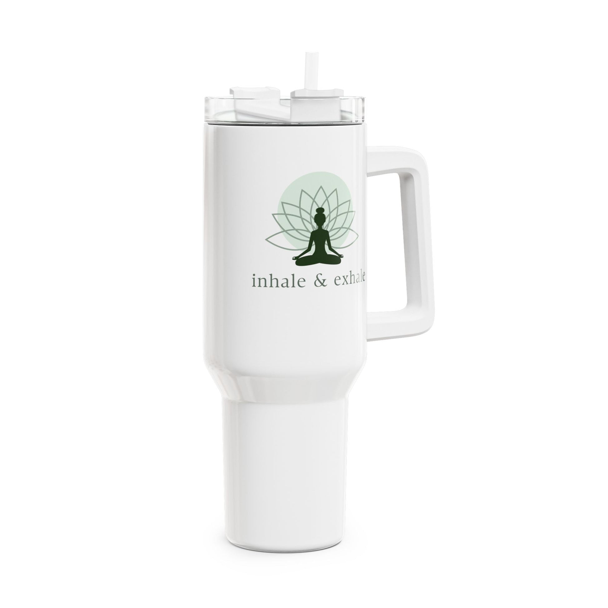 INHALE EXHALE YOGA SPRUCH MEDITATION LOTUS MOND • Tumbler mit Henkel & Strohhalm • XXL Reisebecher 1,2L - YOGA SANTA