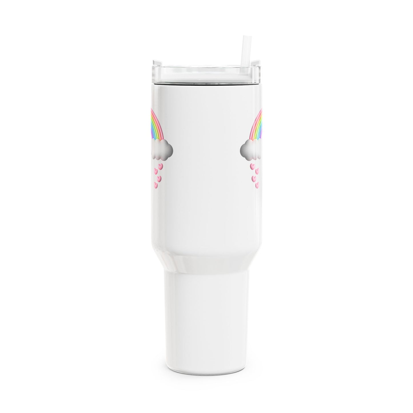 REGENBOGEN HERZEN NIEDLICH SÜß 3D Illusion Magisch • Tumbler mit Henkel & Strohhalm • XXL Reisebecher 1,2L