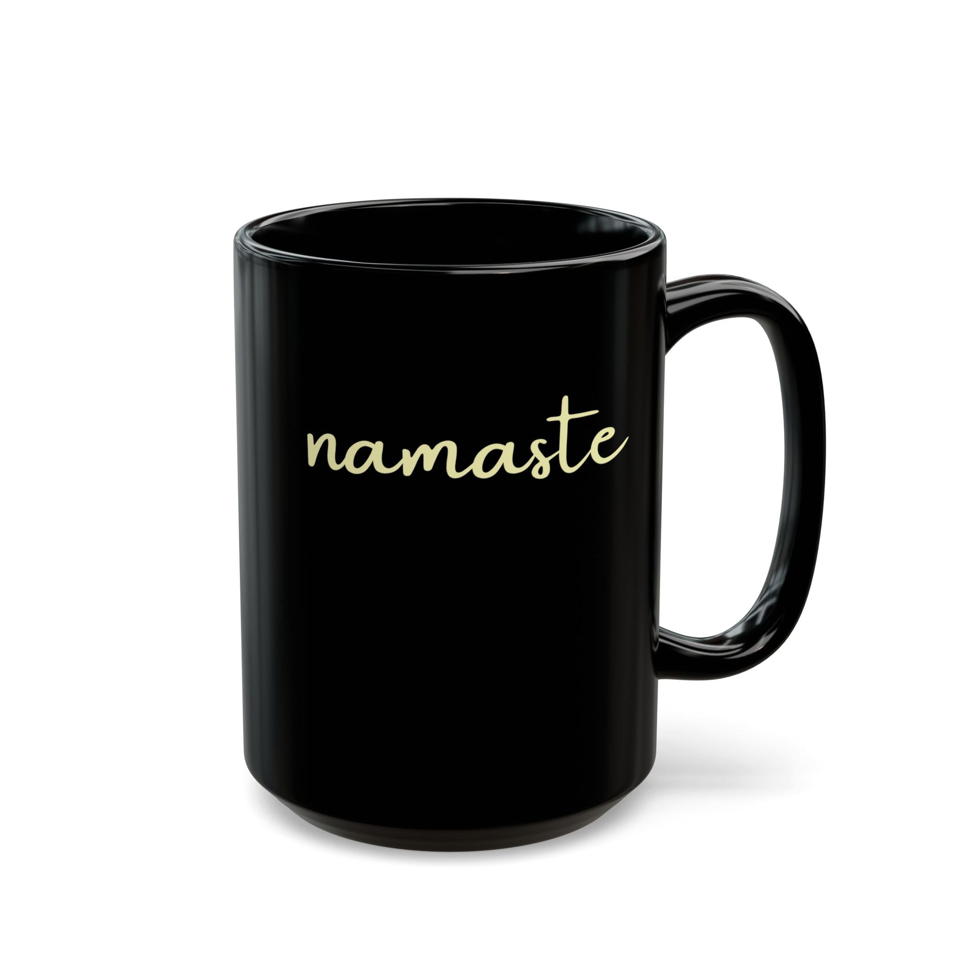 NAMASTE YOGA SPRUCH • Spiritueller Schriftzug • 440ml XXL Kaffeebecher Schwarz - YOGA SANTA