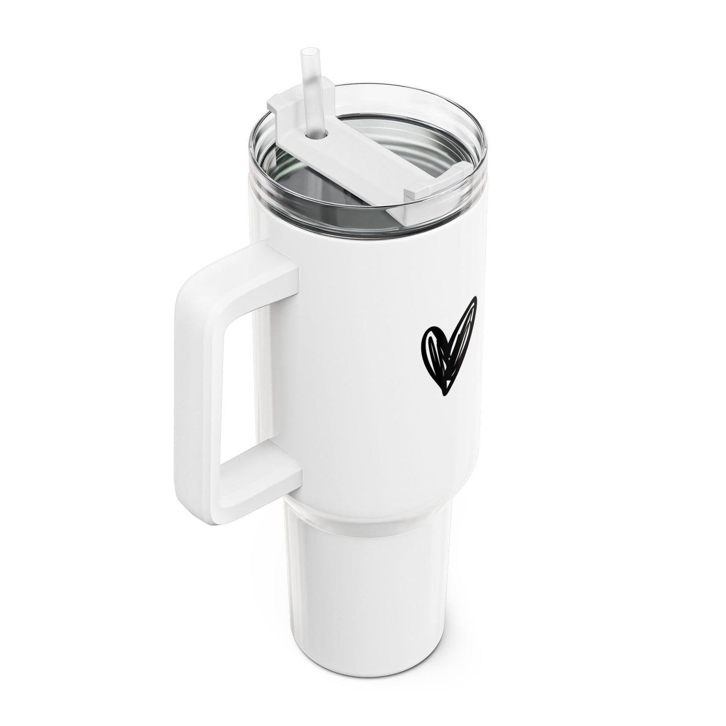 HERZCHEN ZEICHNUNG • Liebesbeweis Geschenk, LOVE Liebesbotschaft • Tumbler mit Henkel & Strohhalm • XXL Reisebecher 1,2L