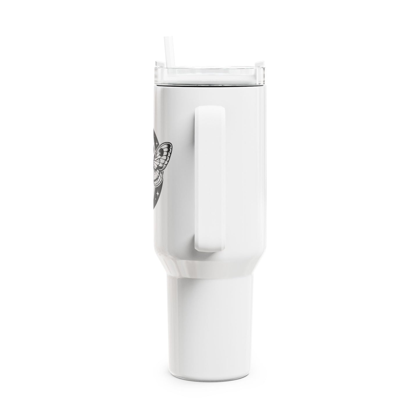 MOND STERNE MOTTE FALTER - SPIRITUELLE TRANSFORMATION • Tumbler mit Henkel & Strohhalm • XXL Reisebecher 1,2L - YOGA SANTA