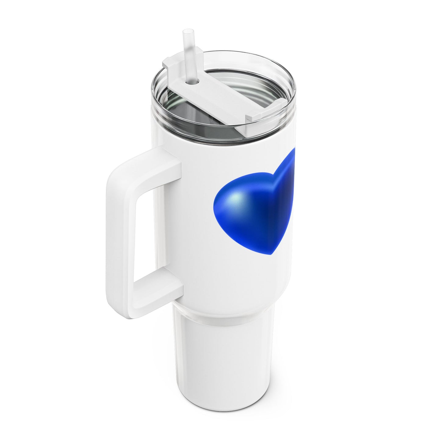 BLAUES HERZ GLÄNZEND 3D ILLUSION • Tumbler mit Henkel & Strohhalm • XXL Reisebecher 1,2L