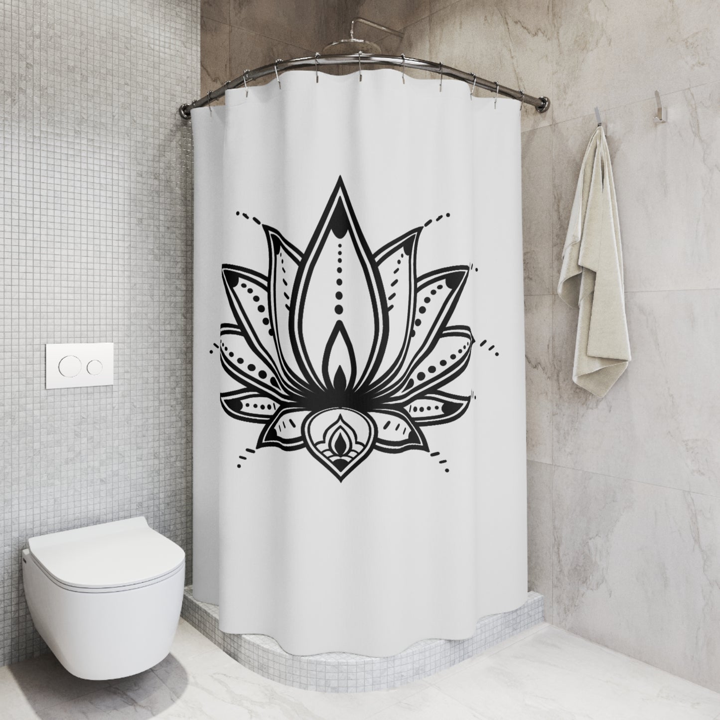 LOTUS BLÜTE BLUMEN DESIGN HANDGEZEICHNET • Duschvorhang 180x200 cm Weiss
