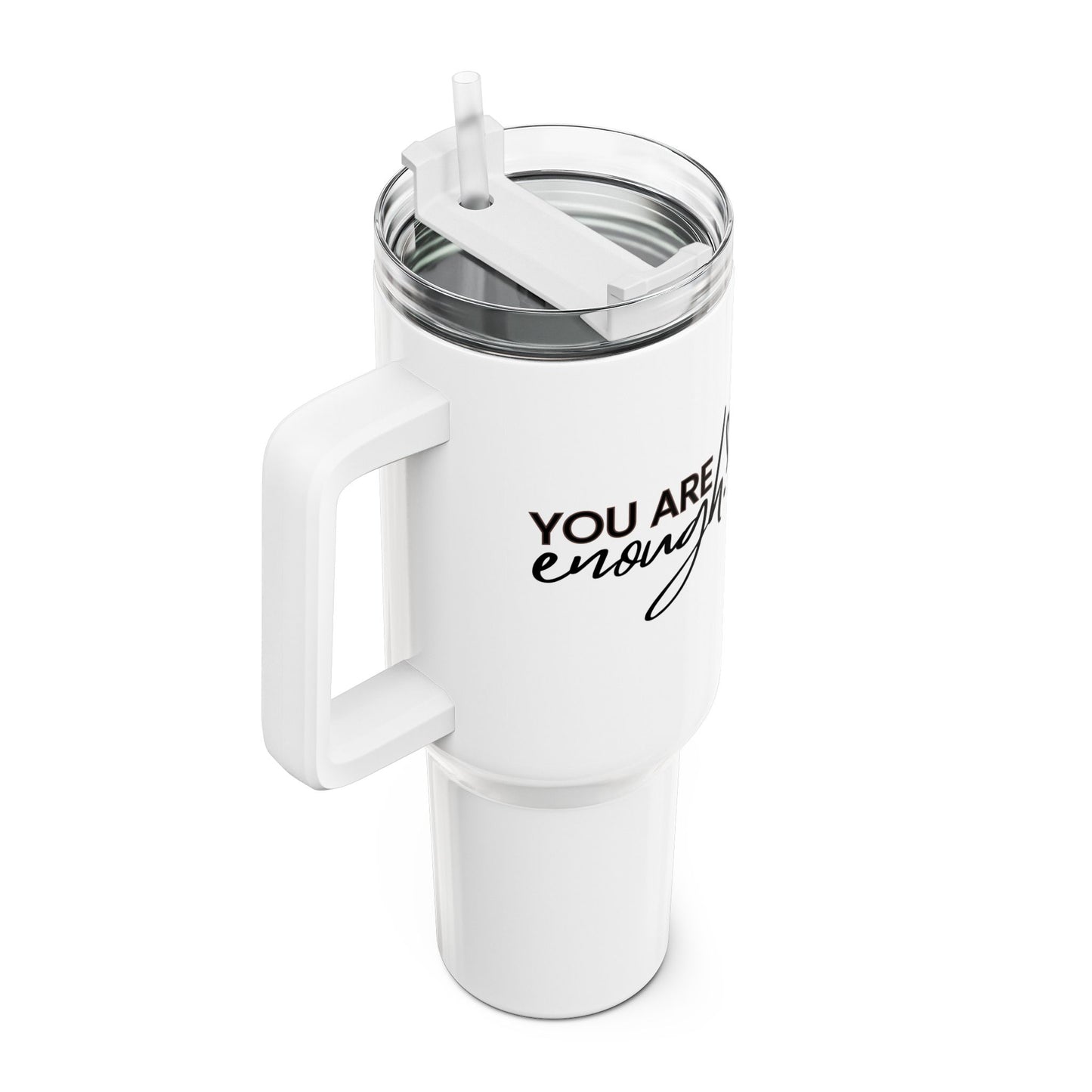 YOU ARE ENOUG - HERZMOTIV • LIEBESBEWEIS LOVE Tumbler mit Henkel & Strohhalm • XXL Reisebecher 1,2L