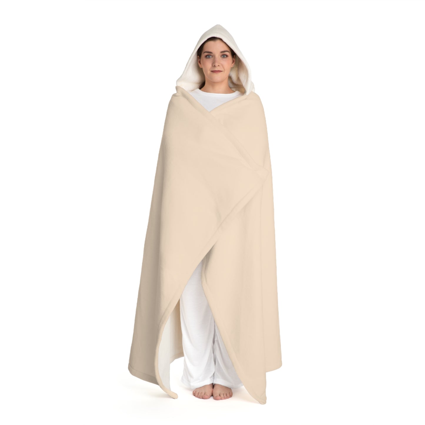 HIRSCH DECKE MODERN • Kapuzen Kuscheldecke Beige Creme • Wohndecke Sherpa 130cm x 180cm