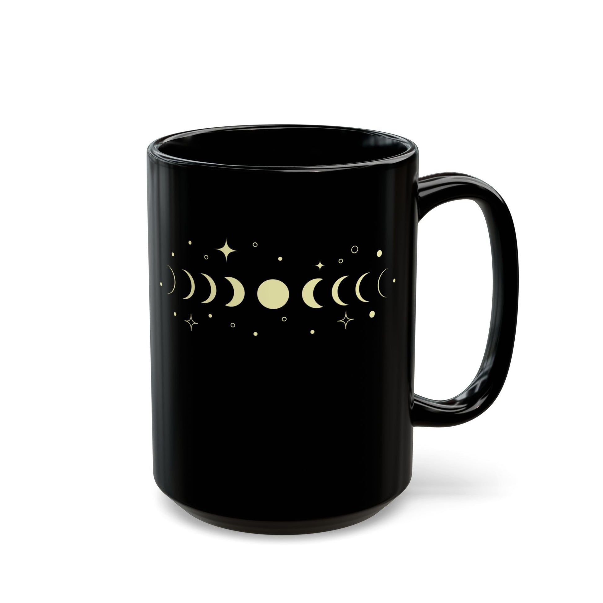 MONDPHASEN STERNENHIMMEL • Spirituelles Motiv • 440ml XXL Kaffeebecher Schwarz - YOGA SANTA