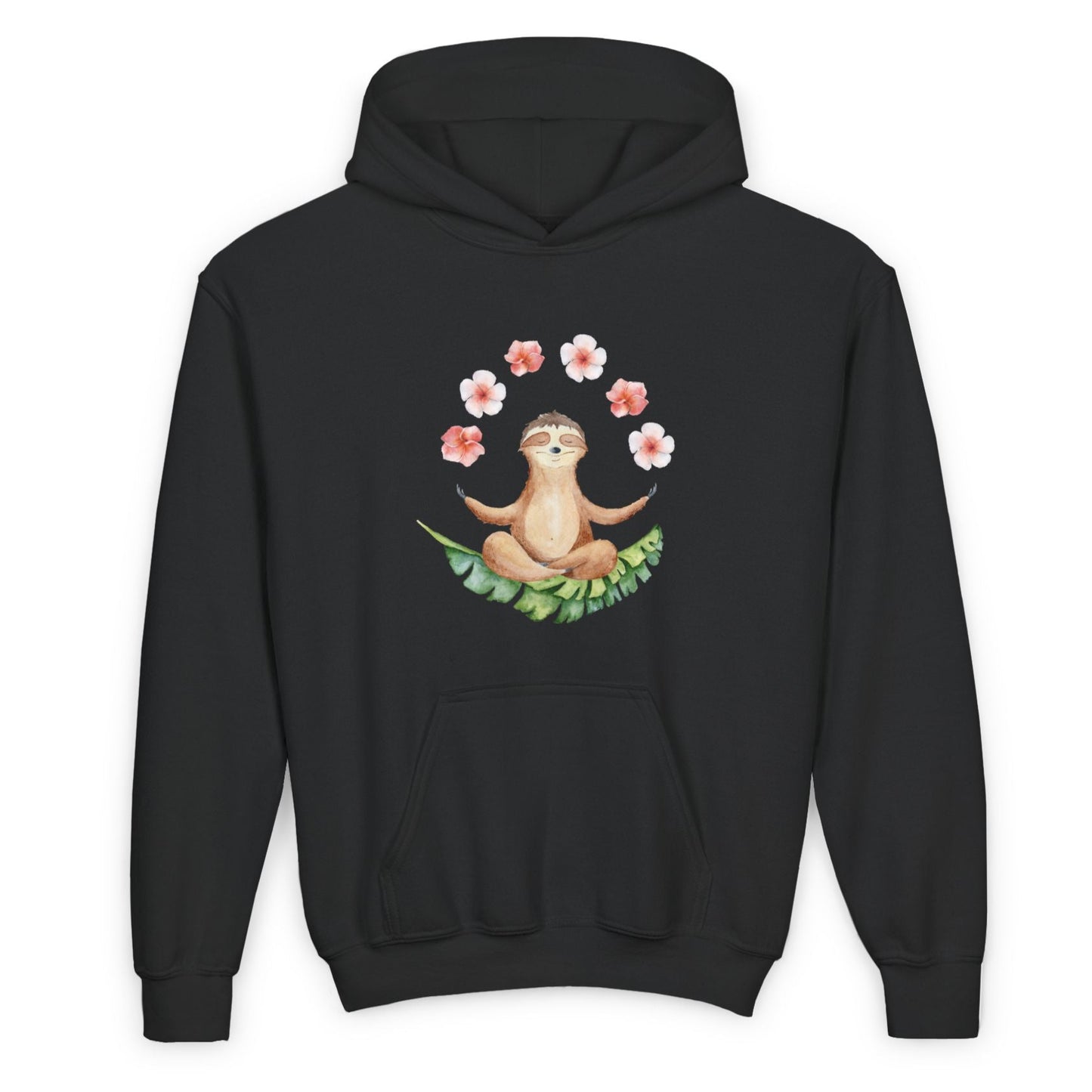 FAULTIER MEDITATION TIERYOGA NIEDLICH SÜß MIT BLUMEN • Kinder Hoodie für Mädchen & Jungen (7–16 Jahre) | Kuschelweiche Baumwolle 🌿