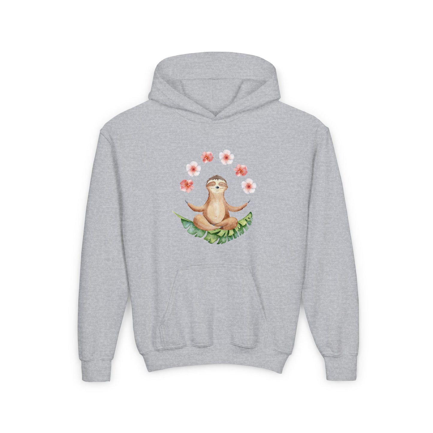 FAULTIER MEDITATION TIERYOGA NIEDLICH SÜß MIT BLUMEN • Kinder Hoodie für Mädchen & Jungen (7–16 Jahre) | Kuschelweiche Baumwolle 🌿