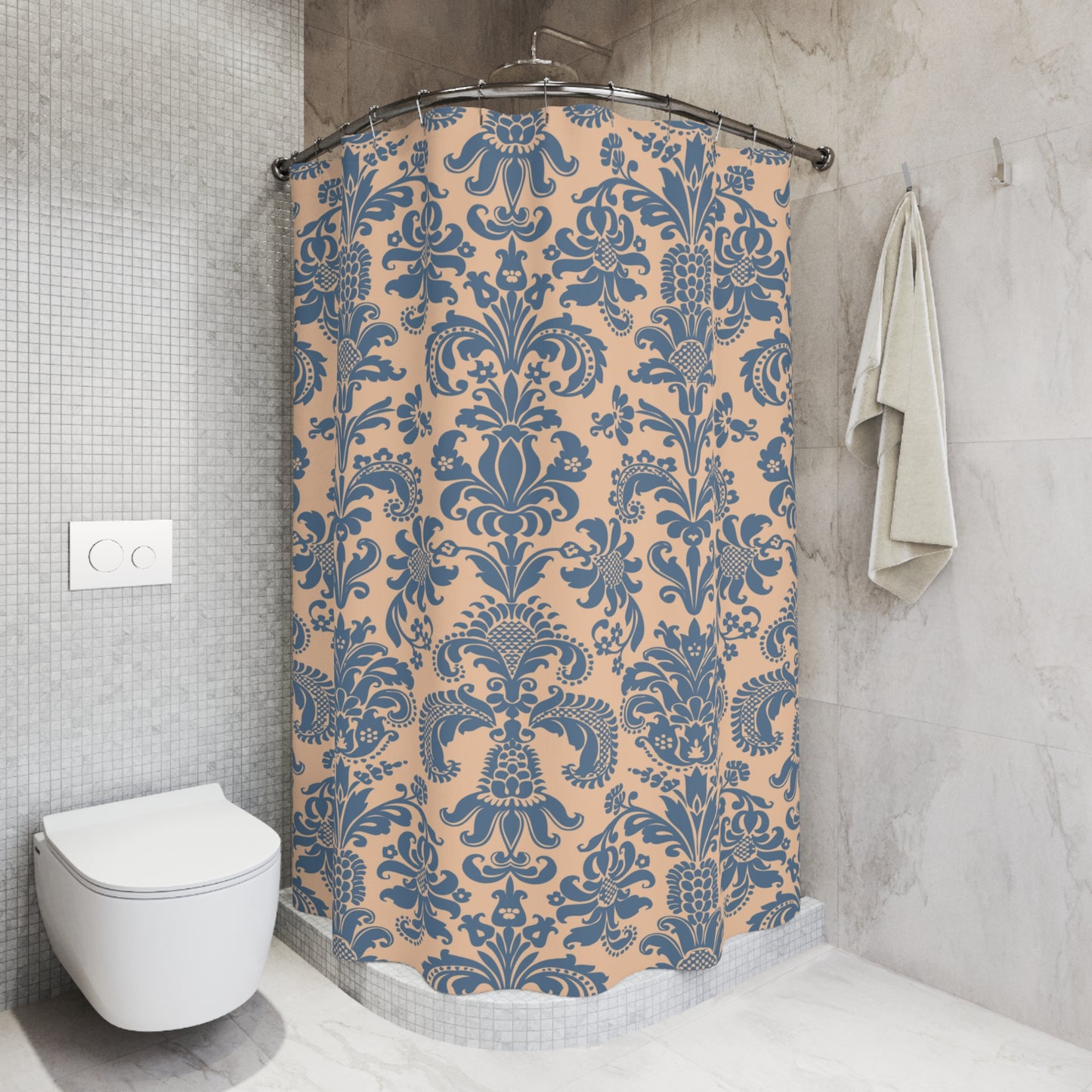 FLORALES BAROCK MUSTER - ELEGANT LUXURIÖSES DESIGN • Duschvorhang 180x200 cm Beige Blau