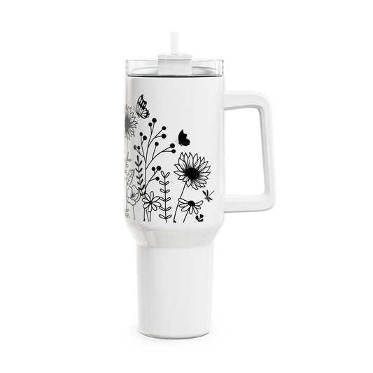 SÜßE SCHMETTERLINGE IN BLUMENWIESE • Tumbler mit Henkel & Strohhalm • XXL Reisebecher 1,2L