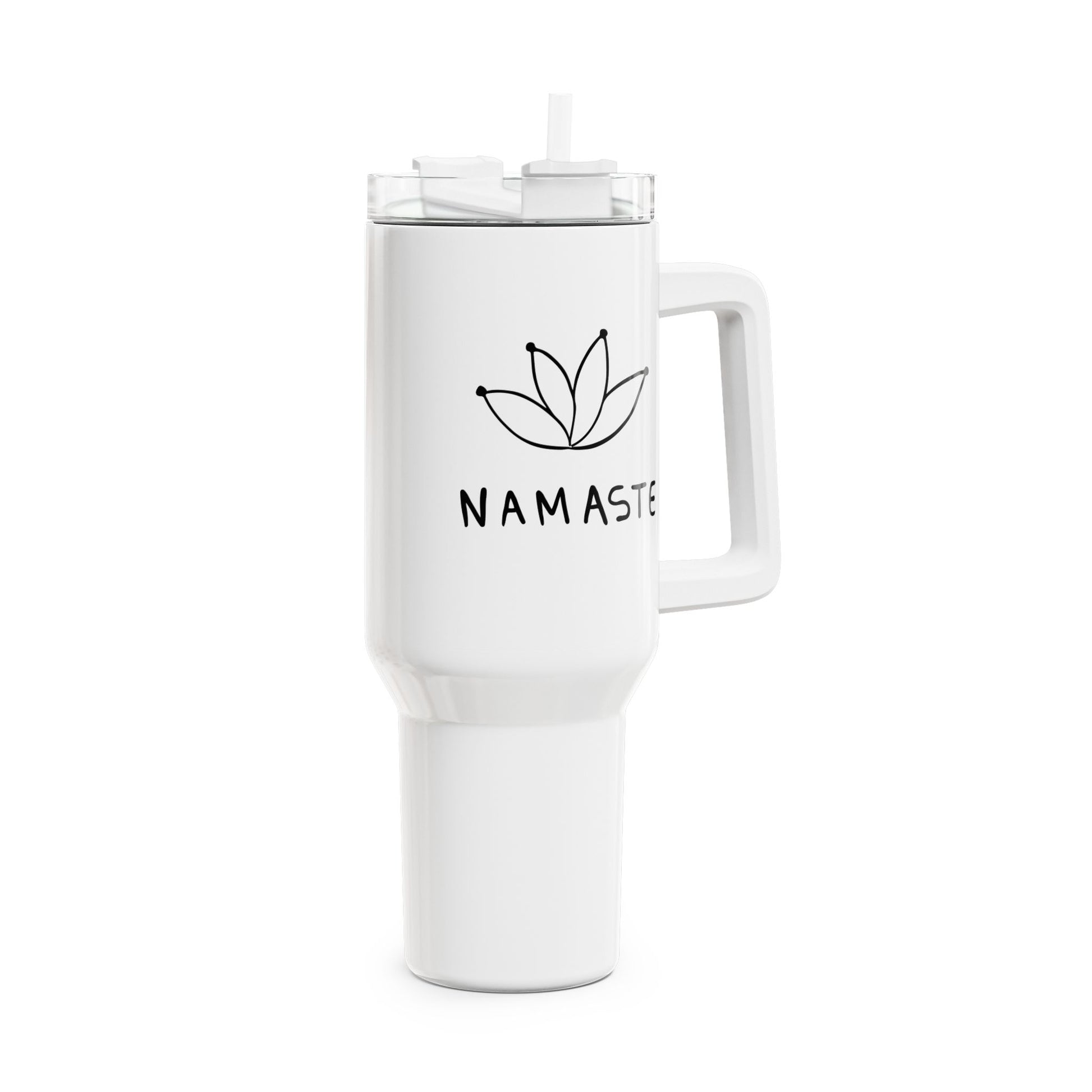 NAMASTE LOTUSBLUME NIEDLICHE ZEICHNUNG • Tumbler mit Henkel & Strohhalm • XXL Reisebecher 1,2L - YOGA SANTA