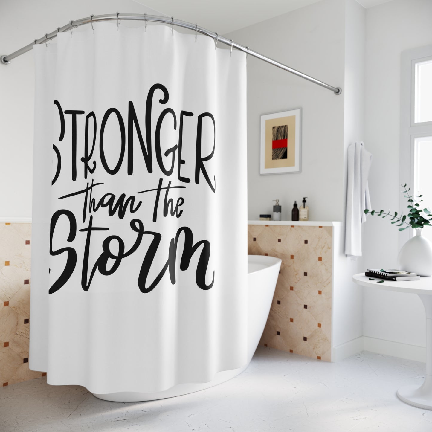 STRONGER THAN THE STORM - MOTIVATION • Duschvorhang 180x200 cm Weiss