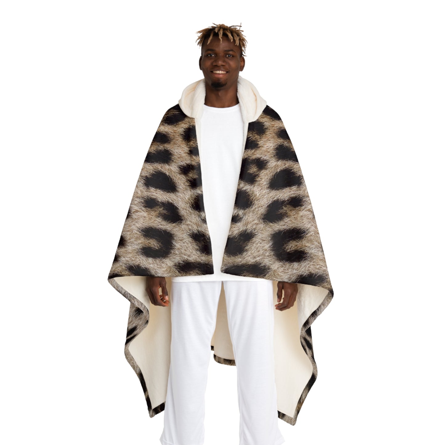LEOPARDEN FELL ANIMAL PRINT LEO TIGER • Kapuzen Kuscheldecke • Wohndecke Sherpa 130cm x 180cm