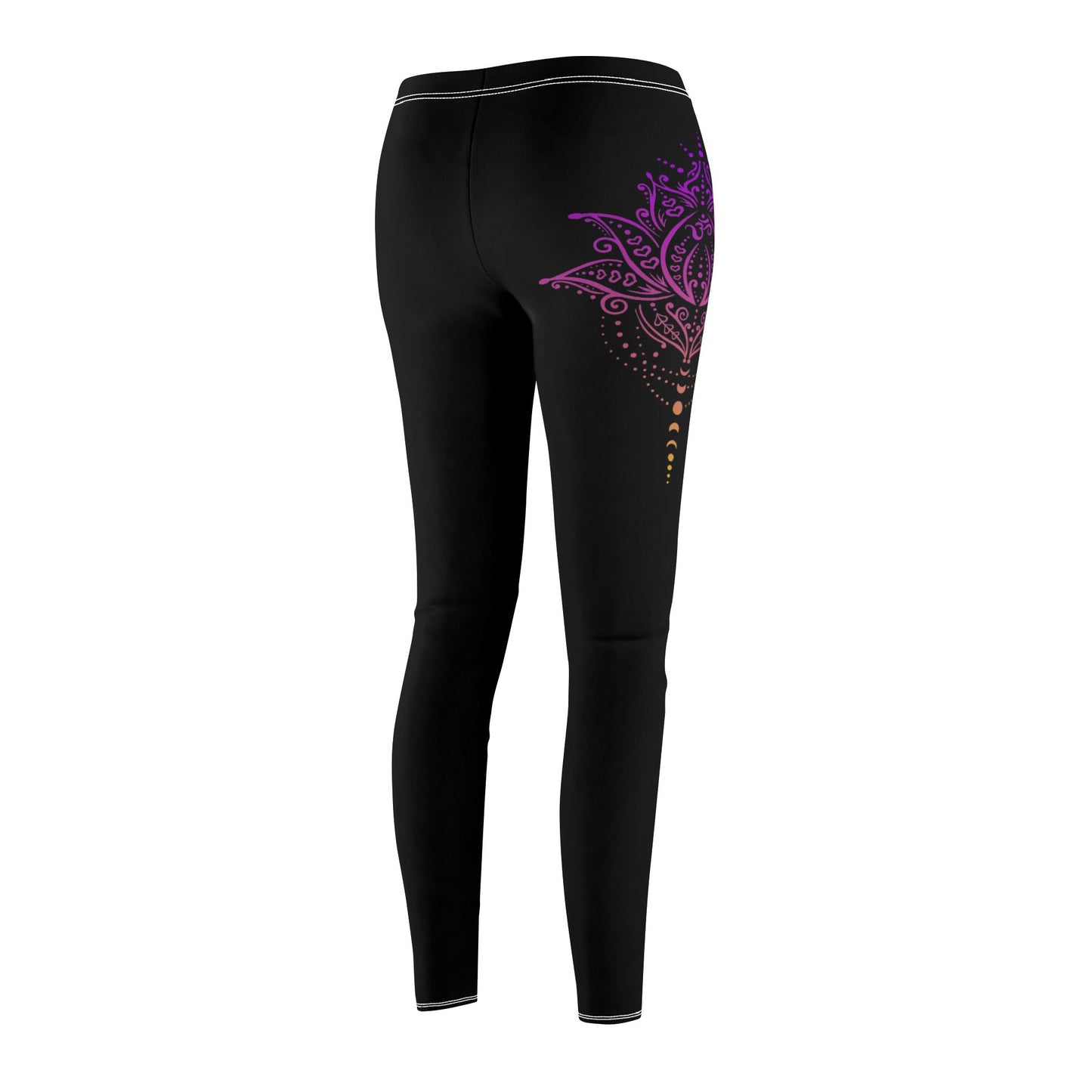 LOTUSBLUME MIT MONDPHASEN LILA VIOLET • Damen-Leggings Schwarz mit Print Aufdruck • Beste Leggings für Sport & Alltag