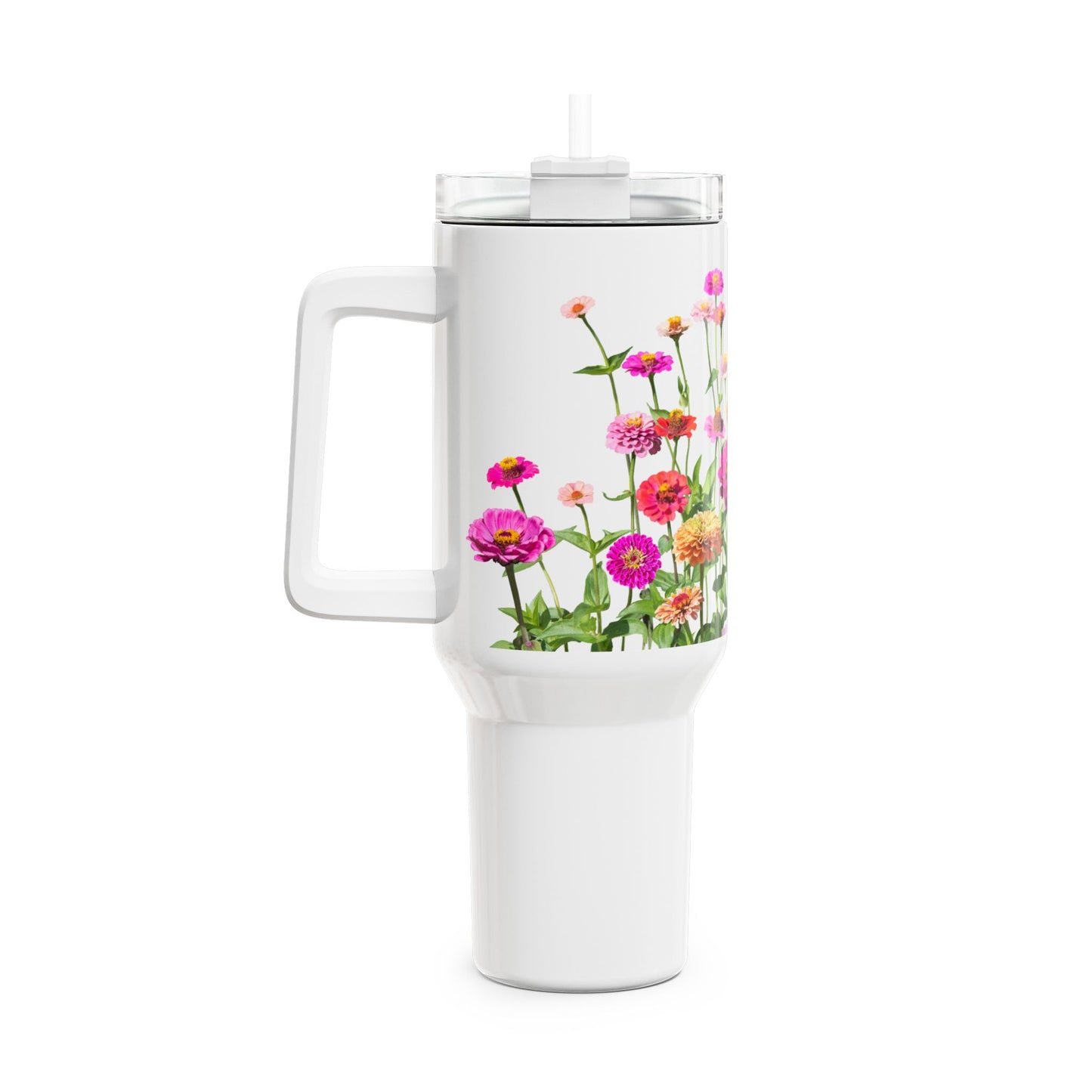 ZINNIEN - ZINNIA ELEGANS - SOMMERBLUMEN WIESE • Tumbler mit Henkel & Strohhalm • XXL Reisebecher 1,2L