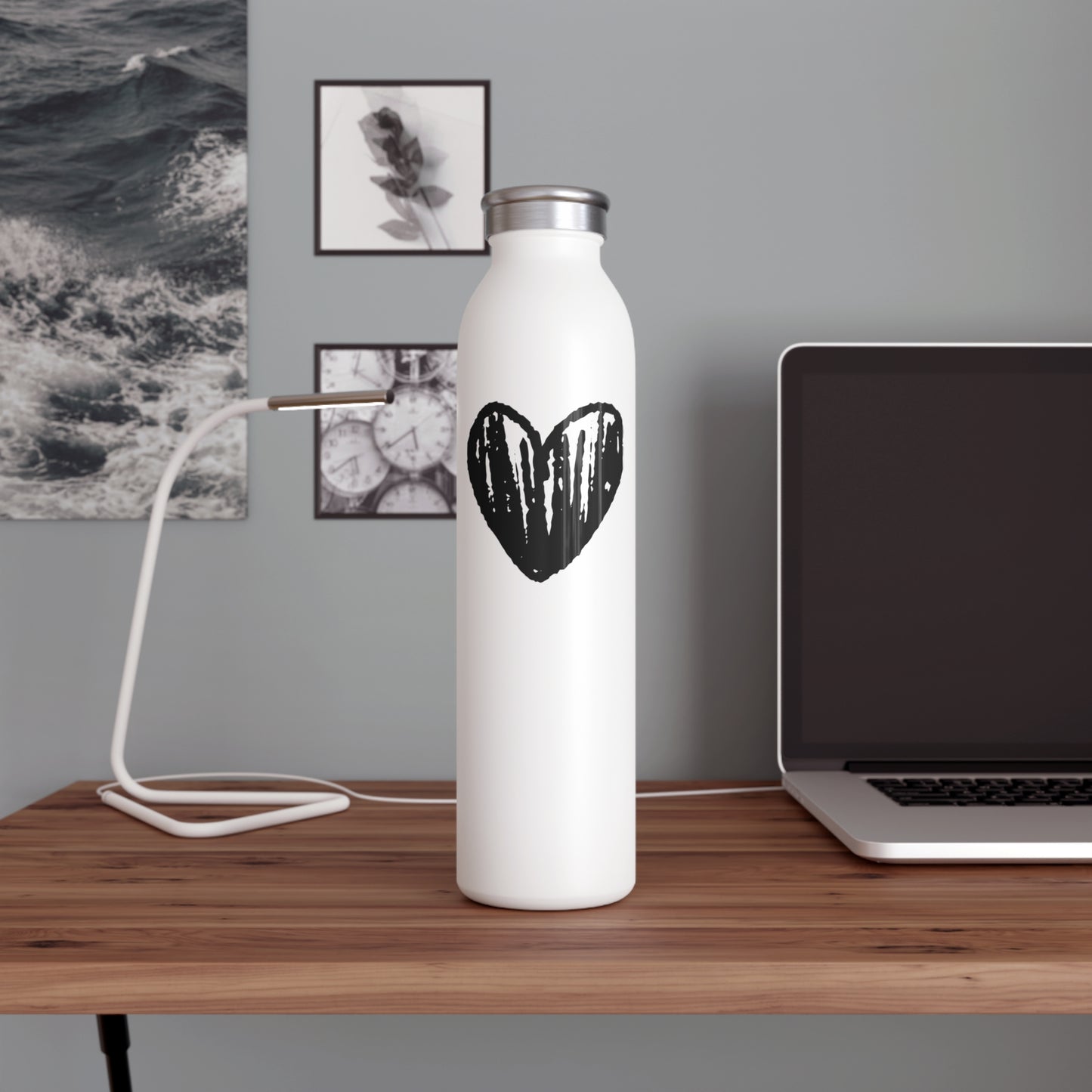 HERZ BILD HERZCHEN SÜß HANDGEZEICHNET • Edelstahl Thermosflasche SLIM • 600 ml