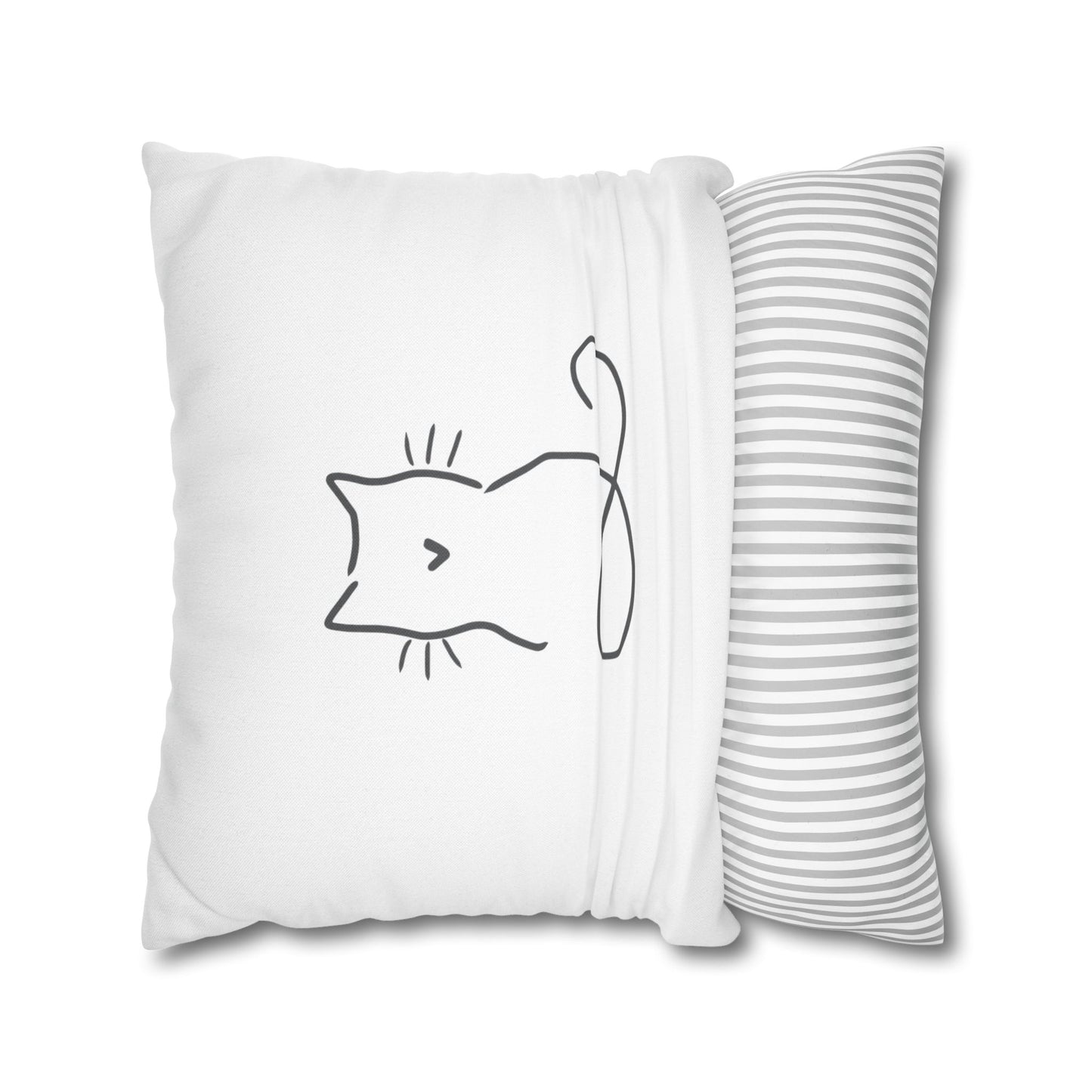KATZE UNENDLICHKEITSZEICHEN Minimalistisch - Eine-Linie-Zeichnung • Deko Kissenbezug Weiß