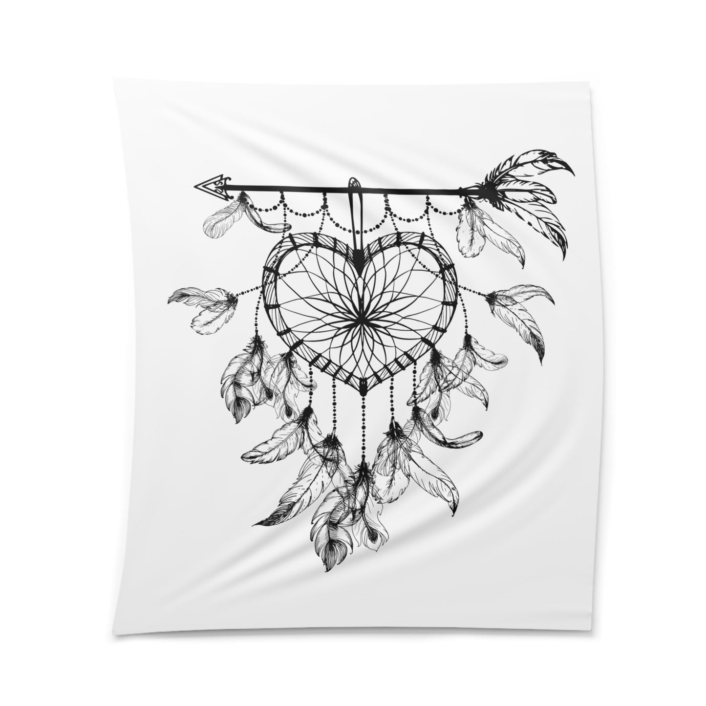 TRAUMFÄNGER HERZFORM INDIANER SYMBOL  • Wandtuch • Wandttepich Schwarz Weiß • Wanddekor in v. Größen bis XXL